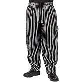 KNG Chalk Stripe Baggy Cargo Chef Pants for Men and Women – Drawstring Waist