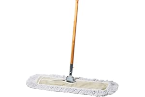 TIDY TOOLS Commercial Dust Mop & Floor Sweeper, 24 in. Dust Mop for Hardwood Floors, Cotton Mop Head, Wooden Broom Handle, Industrial Dry Mop for Floor Cleaning & Janitorial Supplies