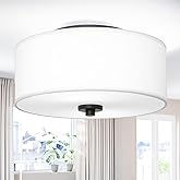 Lodstob 2-Light Flush Mount Ceiling Light Fixture, 12” Modern Close to Ceiling Light with White Fabric Drum Shade, Round Ceil