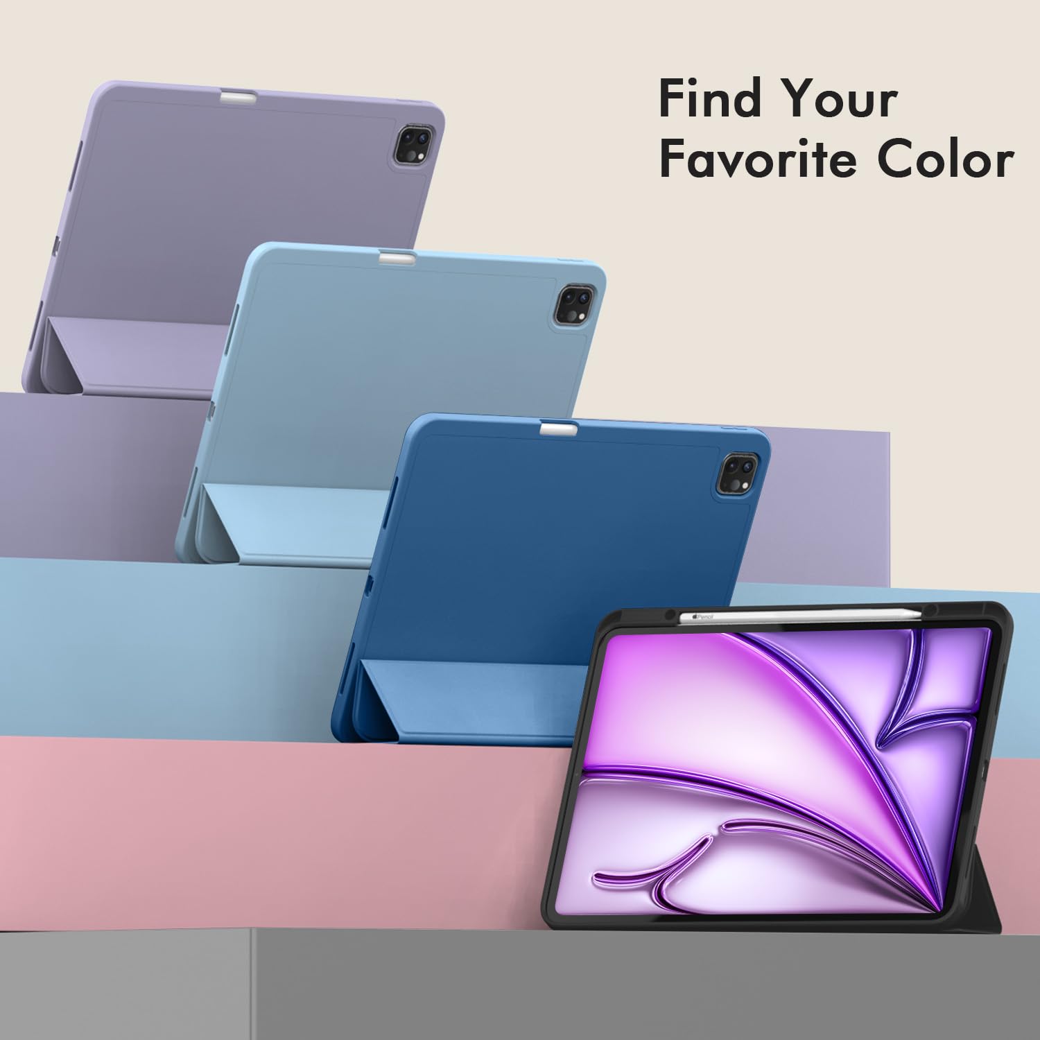 ZryXal New iPad Air 13 Inch Case M3 2025/M2 2024 with Pencil Holder, Trifold Stand Smart Case with Soft TPU Back,Auto Wake/Sleep (Black)