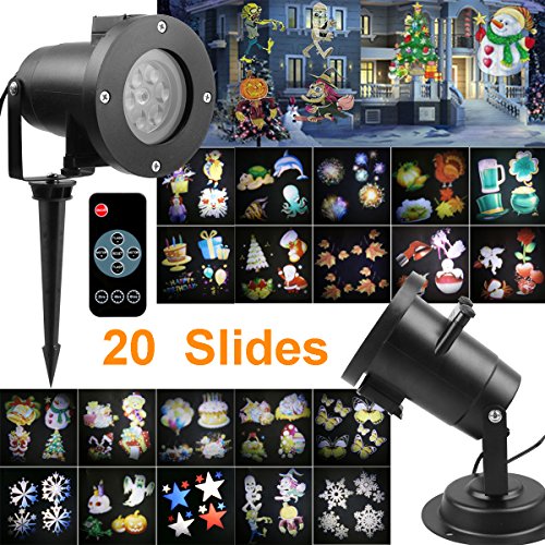 Projection Lights Outdoor - High Waterproof Light Projector with Remote Control and Timer - Auto Rotating Spotlight with 20 Multicolor Switchable Slides - Lighting for Holloween Decor, Easter Party