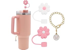 FadAcc 2PCS Straw Cover for Stanley Cup 30&40 Oz 10mm Flower Silicone Straw Topper Protector Lid with Initial Personalized Letter Charm Stanley Tumblers Accessories (2pcs Flowers+M)