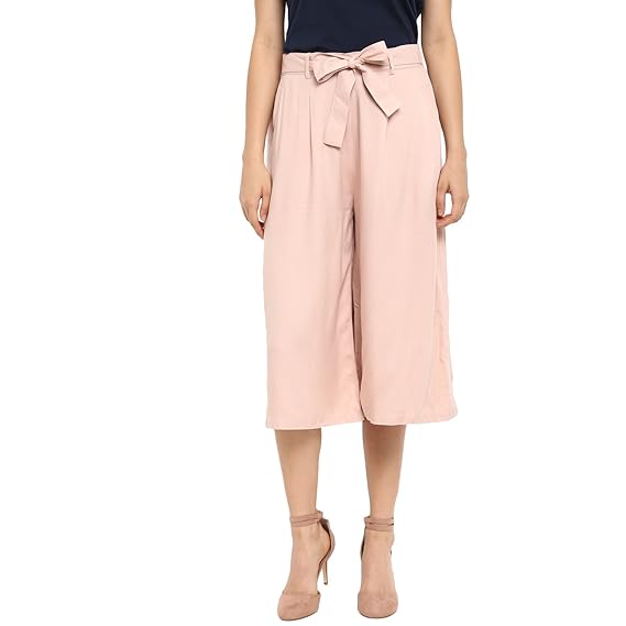 Women's Solid Woven Culotte Pants - (Pink)