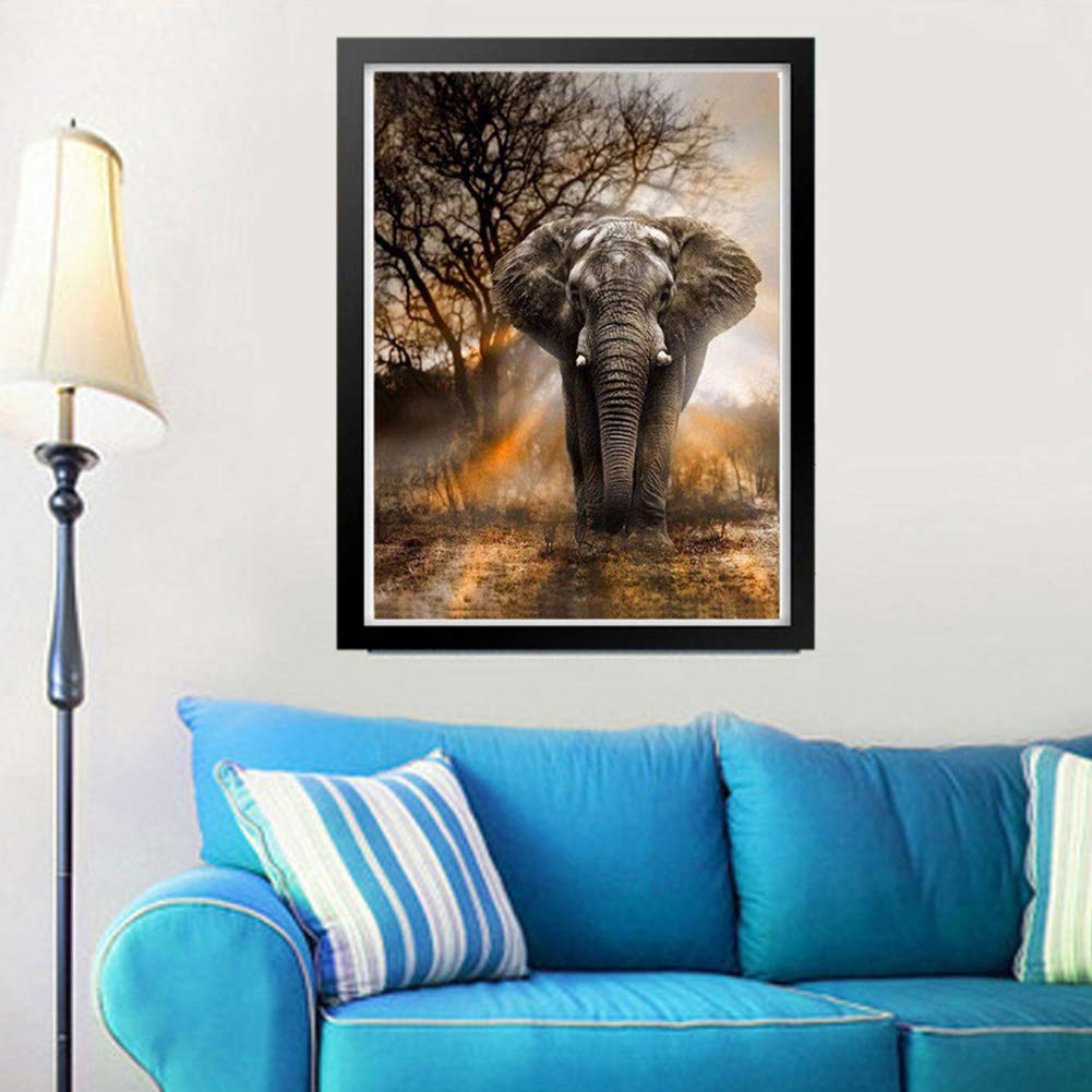 DIY 5D Diamond Painting by Number Kits,Crystal Rhinestone Diamond Embroidery Paintings Pictures Arts Craft for Home Wall Decor (Wild Elephant, 30x40 cm)