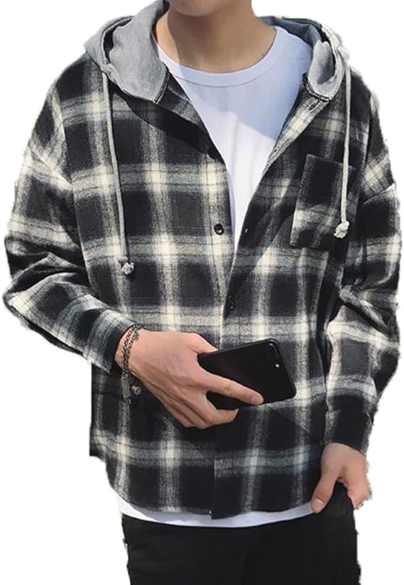 Feilei メンズ フード付 コート カジュアル チェック シャツコート 秋 綿 シンプル おしゃれ コート ジャケット 通販 Amazon