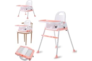 XHAKCHIK Baby Pink High Chair, 5 in 1 Convertible Infant Baby Feeding Chair, Portable High Chairs for Babies and Toddlers, Adjustable Booster Chair for Eating, with Detachable Double Tray (No Seat Cover)