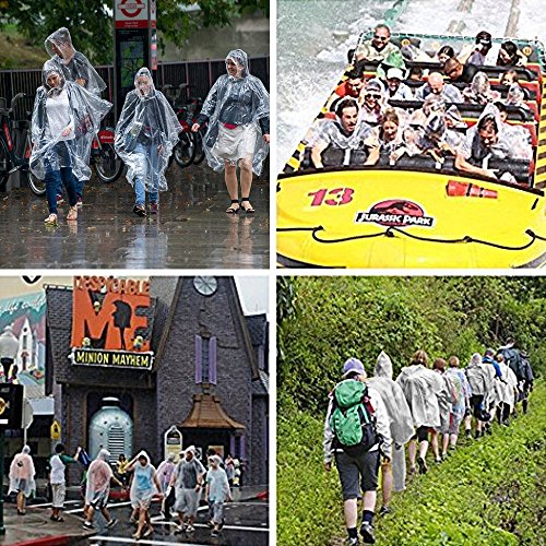 Anpatio 6pcs Emergency Disposable Rain Poncho with Drawstring Hood Portable Lightweight Waterproof Raincoat for Adult Men Women Travel Hiking Outdoors Sports Water Park Clear