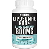 Rhamoph Liposomal NAD+ 800 mg with Trans-Resveratrol 300 mg, Max Absorption, Actual NAD+ Boosting Supplement for Healthy Aging, Cellular Energy, DNA Repair, Longevity - 60 Softgels