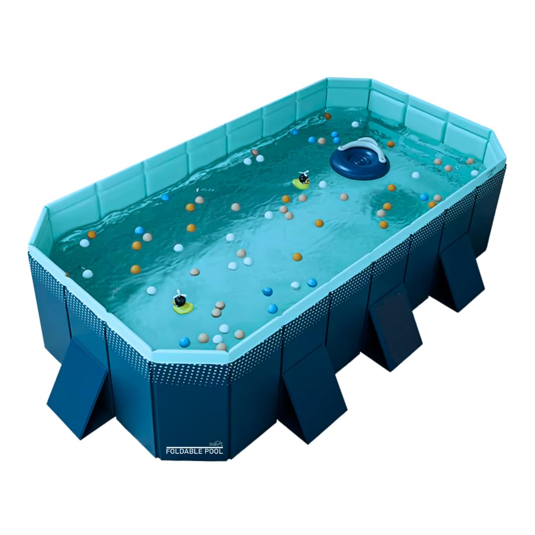 INDUSTEX Foldable Swimming Pool -1000L- PVC Garden Paddling Pool – Portable Rectangular Outdoor Pool 253x133x50cm – Easy Assembly, Durable & Space-Saving Summer Family Pool