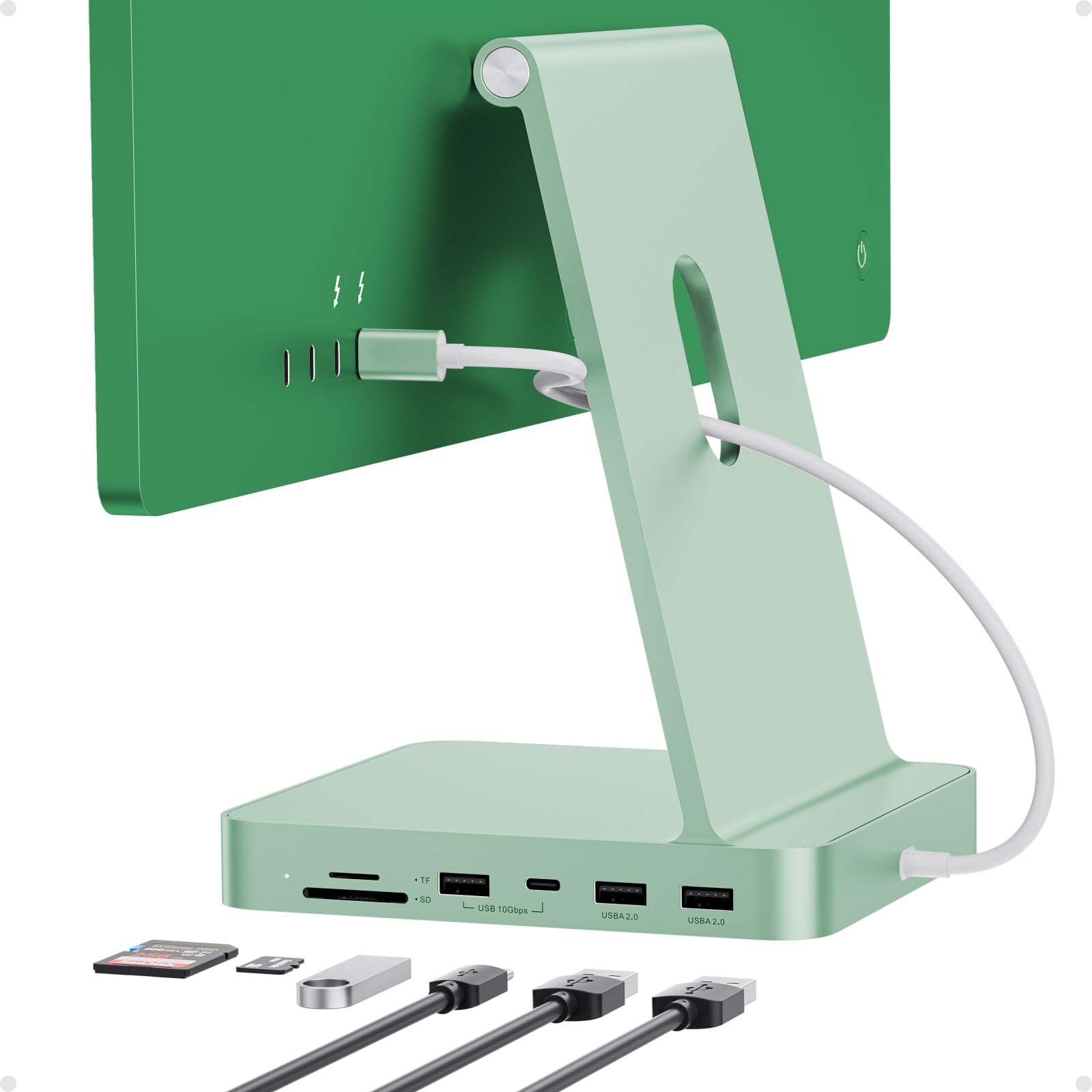 PULWTOP USB C HUB for iMac 24 inch 2021/2023/2024, 7 in 1 USB Hub Adapter iMac Accessories for iMac M1/M3/M4 with USB C/A SD/TF, Docking Station Support Expand M.2 SSD (NOT Included) - Green