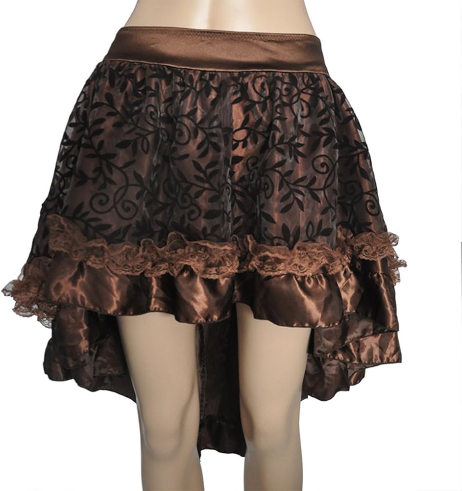 Coswe Women's Solid Color Lace Asymmetrical High Low Corset Skirt at  Women’s Clothing store