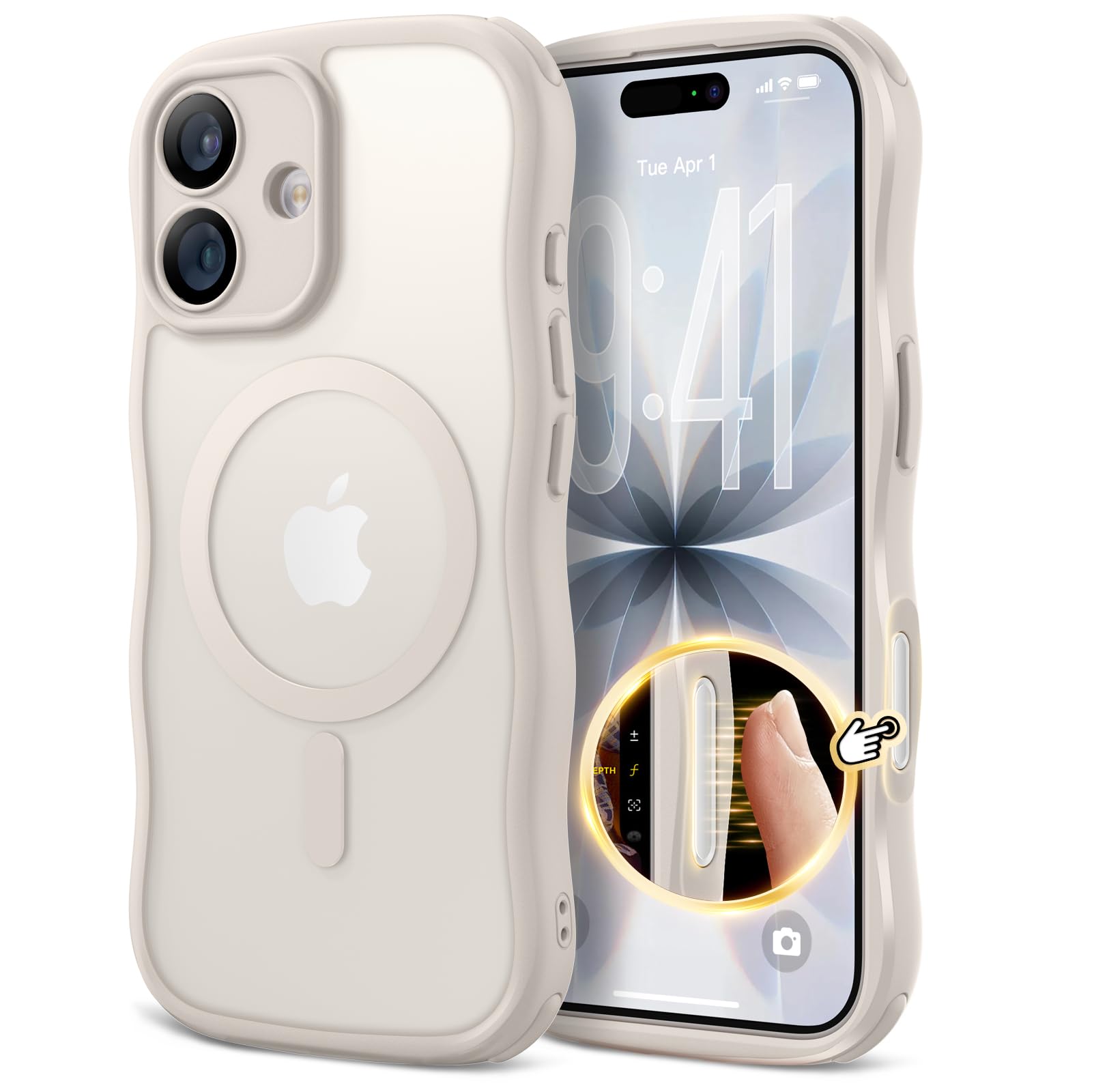 XWZ for iPhone 17 Case for Women Girls,【Compatible with MagSafe】,【Camera Control】,【Full Camera Protection】, Cute Wave Magnetic Phone Case for iPhone 17,Stone