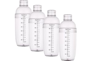 Cedilis 4 Pack Plastic Shaker Cocktail, 700cc / 24 oz Hand Drink Mixer with Scales, Bar Tool for Milk Wine Mixing
