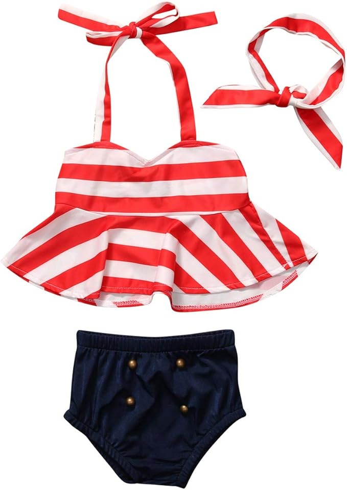 04Y Toddler Kids Baby Girls Tankini Bikini Striped