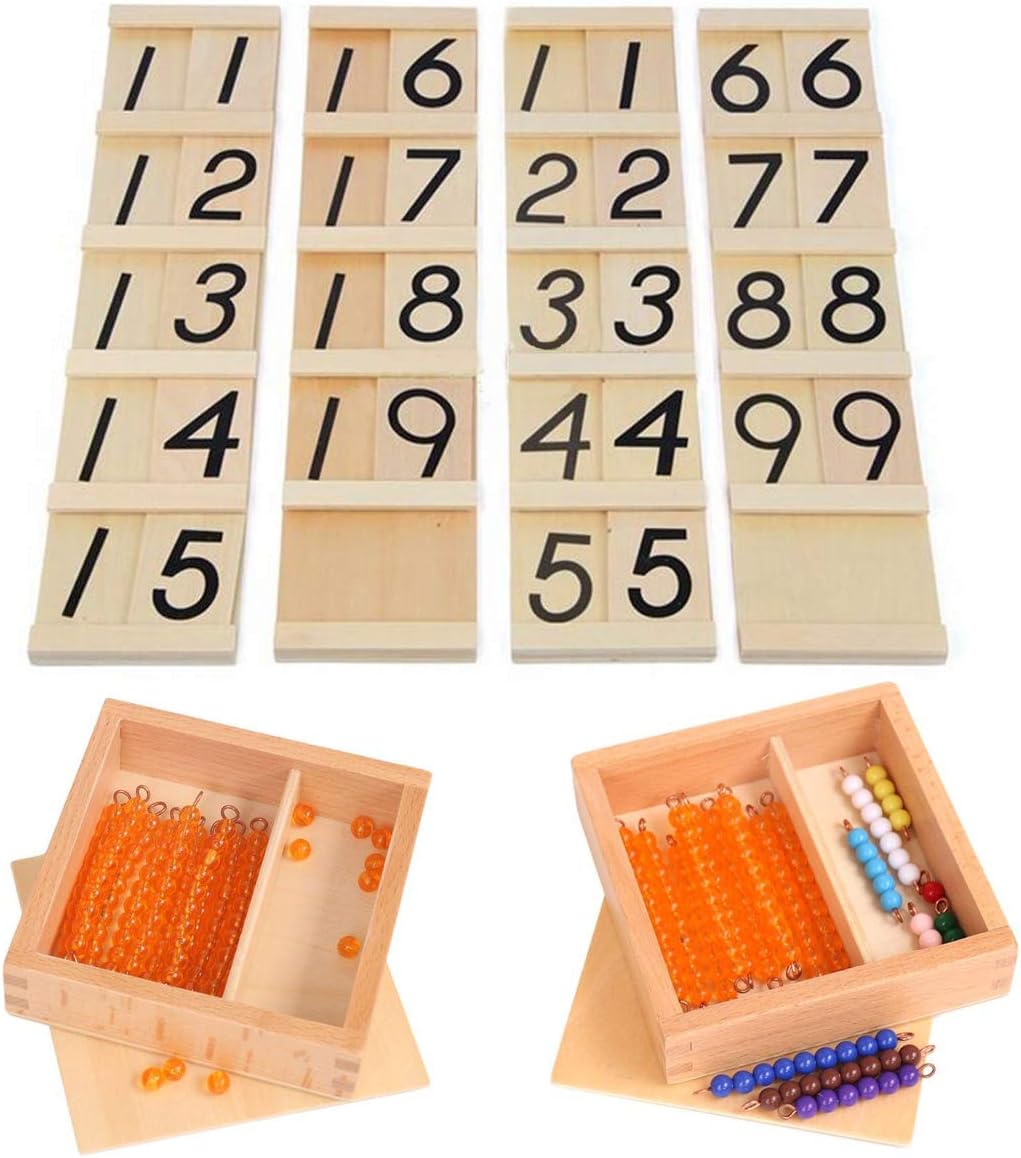 YHZAN Montessori Math Material Teens and Tens Boards with Beads Bars Wooden Box Early Development Teaching Aids Toy