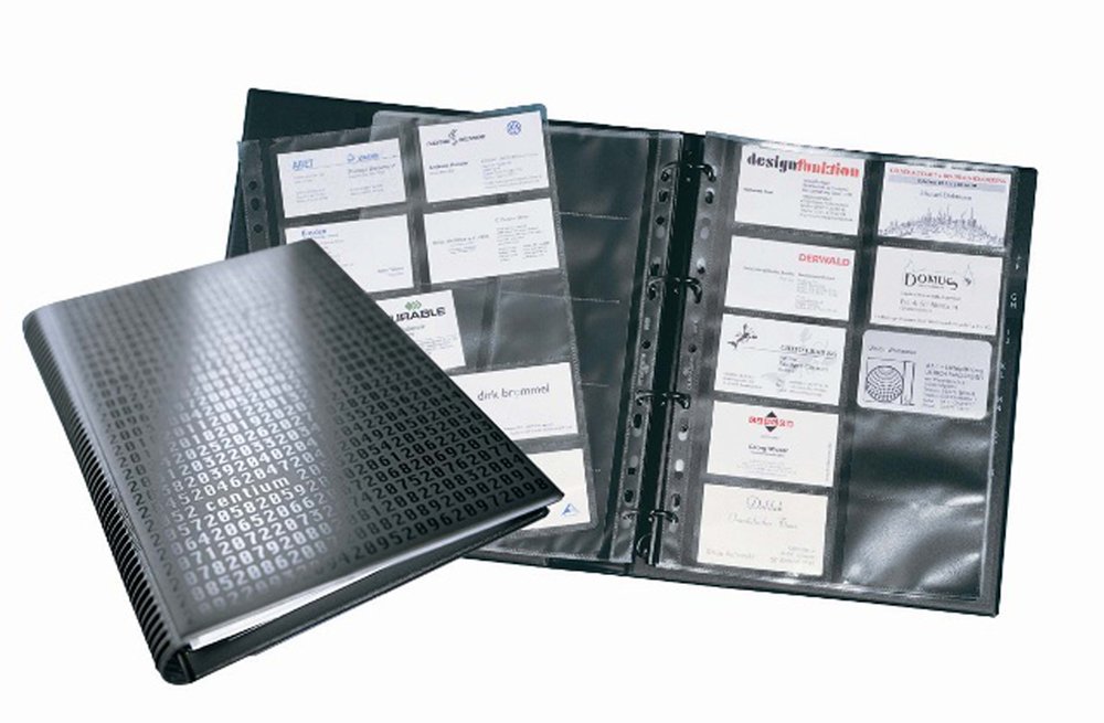 Durable VISIFIX Centium A4 Business Card Album in Black - Ring Binder Folder for Business Cards or Collectable Cards - Holds Up To 400 Cards - Format 90 x 57mm