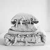 Simple&Opulence 100% Linen Duvet Cover Set, 3 Pieces Belgian Flax Breathable Bedding, Queen Size 88''x92'' (1 Comforter Cover+2 Pillowshams) with Tie Closure Style,Light Grey