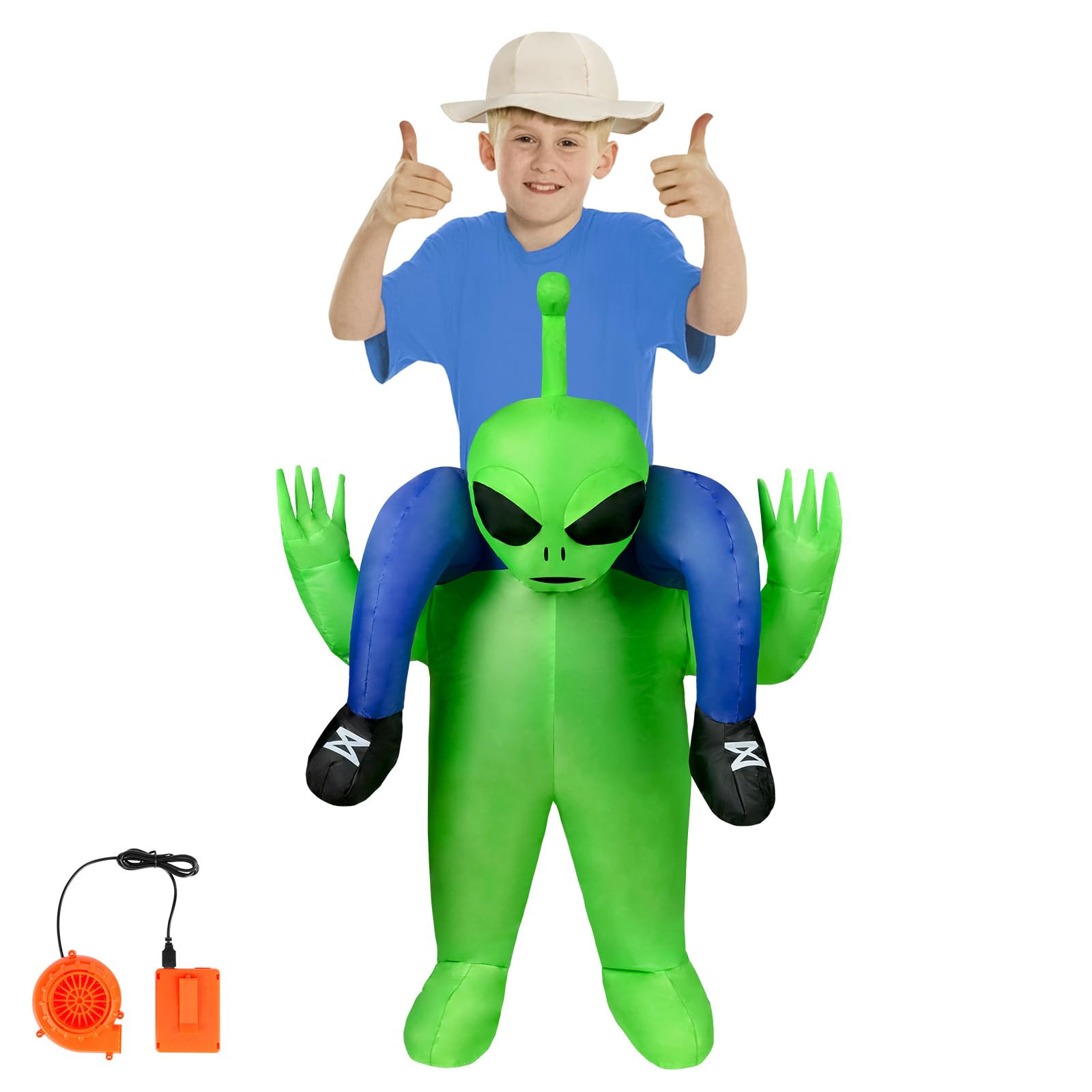 AYBUY Inflatable Piggyback Alien Costume, Blow up Fancy Dress for Kids, Funny Ride-on Halloween Costumes for Cosplay Masquerade Party (Green) — image 1