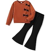 Vitalique 3-9 Years Kids Toddler Girl Clothes bow tie Sweatshirt Flared Pants 2Pcs Fall Winter Outfits Set