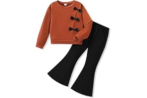 Vitalique 3-9 Years Kids Toddler Girl Clothes bow tie Sweatshirt Flared Pants 2Pcs Fall Winter Outfits Set