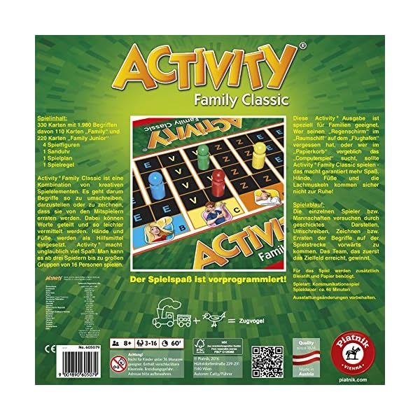 Piatnik 6050 Activity - Family Classic Der Spieleklassiker als Familien Version Junior und Originalkarten Ab 8 Jahren Für 3 bis 16 Spieler Pantomime, Zeichnen, Partyspiel – Bild 3