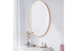 SCWF-GZ 20x30 Oval Mirror Round Full Length Wall Mounted Hanging or Against Wall Metal Frame Dressing Make-up Mirrors for Entryway Bedroom Bathroom Living Room 30 20 inch Gold
