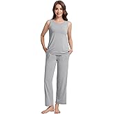 WiWi Pajama Set for Women Tank Top 2 Piece PJ Comfy Viscose from Bamboo Sleepwear Sleeveless Loungewear S-XXL