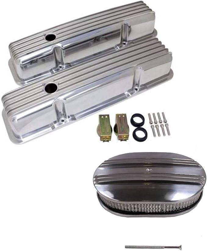DEMOTOR PERFORMANCE For 5886 SBC Chevy 350 Polished Aluminum Valve Covers &12" Oval