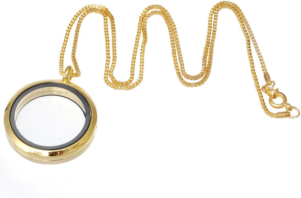 RUBYCA Living Memory Floating Charm Round Glass Locket Pendant Necklace 20 Inches 5pcs Gold Color