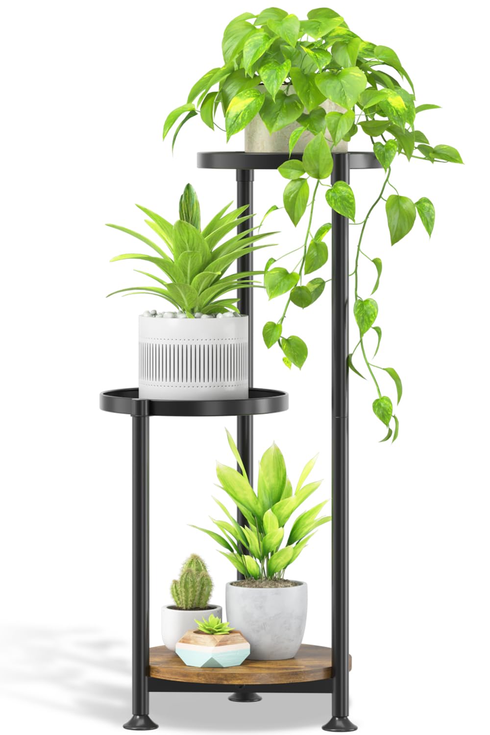 Photo 1 of Oppro 3 Tier Plant Stand Indoor Outdoor, 10in Wide Metal Tiered Tall Flower Pot Holder Multiple Shelf, Large Heavy Duty Round Rack for Patio Garden Living Room Balcony Corner Bathroom Orchid,Modern Black