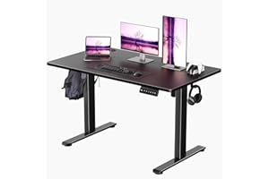 CROWNFURN Electric Standing Desk Adjustable Height, 48 x 24 Inch Sit Stand Up Desk, Memory Height Computer Desk for Home Office with Hook (Black)