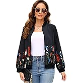 AK Women's Embroidered Jackets Stand Collar Zip up Long Sleeve Casual Jacket with Pockets Running Sweatshirts Outwear Tops