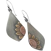 Boho Earrings for Women Trendy, Silver White Bohemian Sunflower Dangle Ethnic Statement Big Earrings for Holiday Jewelry gifts.