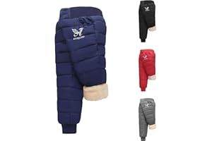 Boys Girls Quilted Snow Pants Fleece Lined Sweatpants Elastic Waist Winter Joggers Outdoor Windproof Cute Trousers