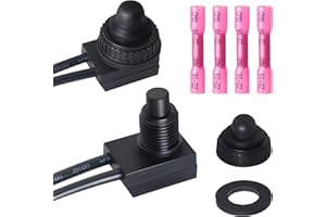 GEPHYNM 2PCS Waterproof Switch 12v, ON/Off SPST Waterproof Push Button Switch with 4.6 inch Lines for Auto, Motorcycle, RV, ATV and Boat (Black) KP-107