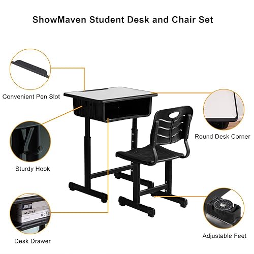 Student Desk and Chair Combo, Height Adjustable School Desk and
