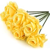 Eyamumo Fake Flowers, Faux Silk Real Touch Artificial Rose Flowers for Decoration DIY, Wedding Party, Home Office Decoration and Dining Table Centerpiece, 7Pcs (Yellow-30cm, 30CM)