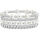 Gold Beaded Bracelets for Women Baroque Pearl Stackable14K Gold Plated Stretch Bead Ball Bracelet Jewelry Gifts