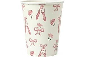Pooka Ballerina Paper Cups 9oz (8 Pack) – Ballet Birthday & Garden Tea Party Disposable Cups with Bows & Flowers for Little D