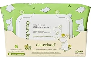 dearcloud Moomin Juicy Makeup Cleansing Wipes - 60 count- Cucumber & Collagen Makeup Remover Towelettes (Renewing Cucumber)