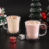 ecooe 2x350ml Double Wall Glass Cups Borosilicate Mugs with Handle Set view 7