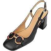 Vertundy Women's Slingback Closed Square Toe Chunky High Heels Sandals Adjustable Ankle Buckle Strap Dress Summer Pumps Ladies Block Heel Black