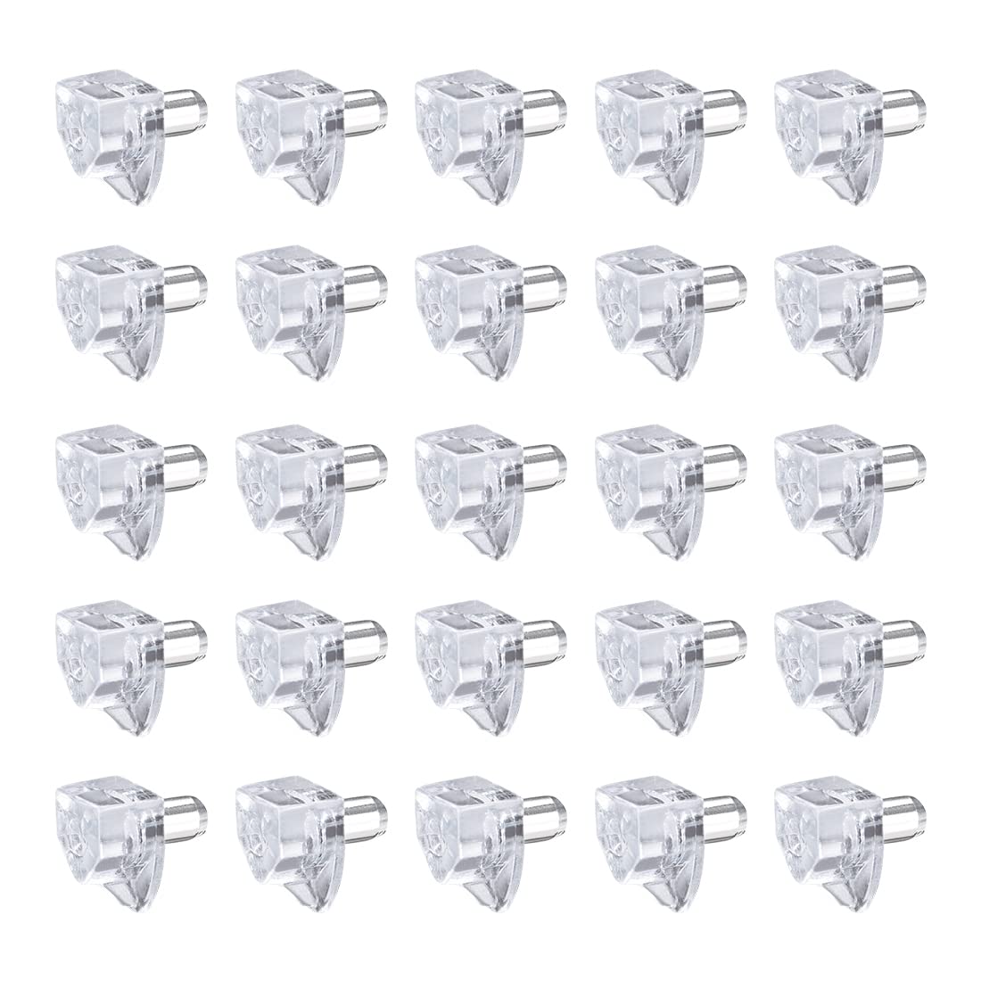 sourcing map 50pcs Plastic Shelf Support Pegs, 5mm Cabinet Shelf Clips, Clear Bracket Style, for Kitchen Furniture Book Shelves
