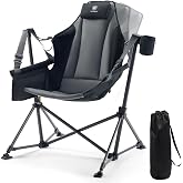 EVER ADVANCED Padded Oversized Hammock Camping Chair, Compact Heavy Duty Swing Chair with Multi-Storage Pockets, Portable Folding Rocking Camping Chair, Support Up to 400lbs, Black