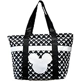 Disney Tote Mickey & Minnie Mouse Icon Print Zipper Travel Bag (Black Polka)
