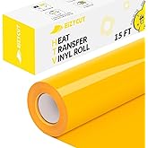 Yellow HTV Heat Transfer Vinyl - Eizycut 12" x 15FT Easy to Cut & Weed Yellow Iron on Vinyl Roll for T Shirts, Fabrics & DIY