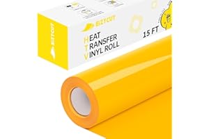 Yellow HTV Heat Transfer Vinyl - Eizycut 12" x 15FT Easy to Cut & Weed Yellow Iron on Vinyl Roll for T Shirts, Fabrics & DIY 