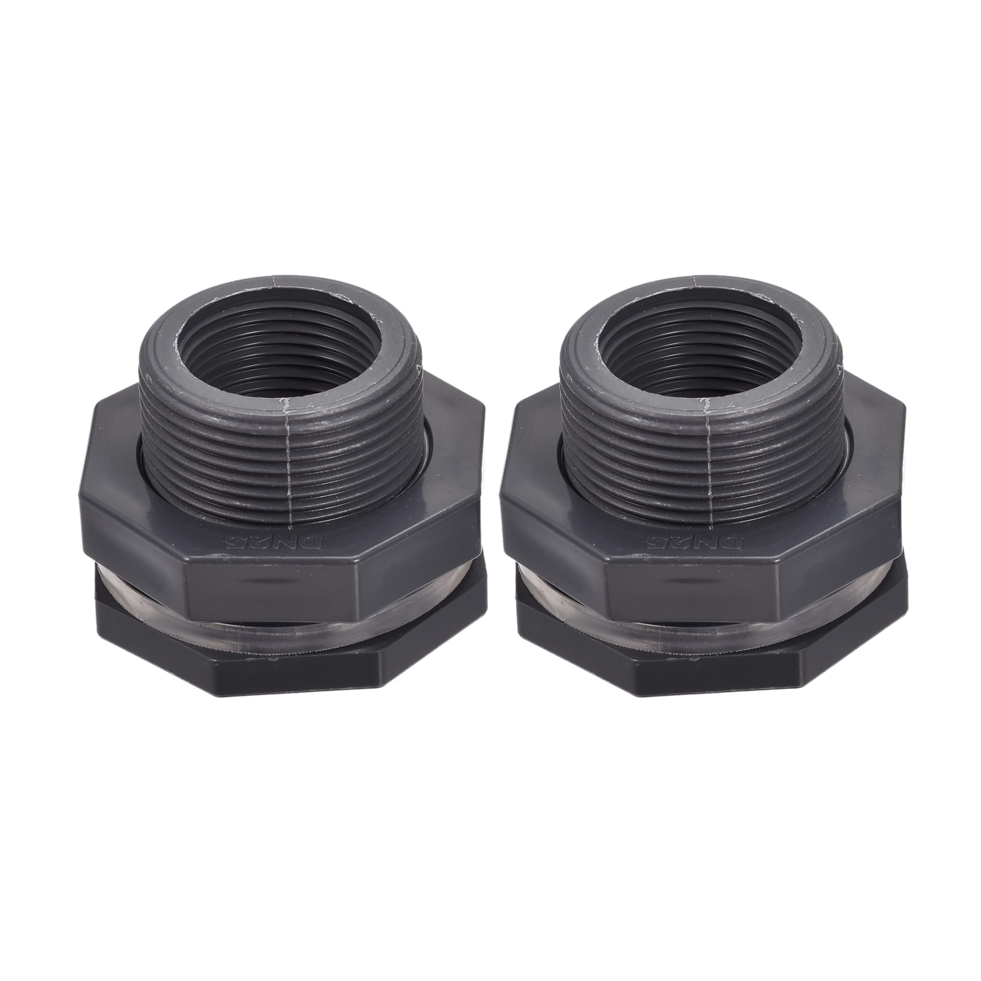 M METERXITY 1 Set PVC Bulkhead Fitting - Threaded Bulkhead Water Tank Connector, with Plug Fitting, Apply to Aquariums, Rain Bucket, (G1 Thread, Gray)