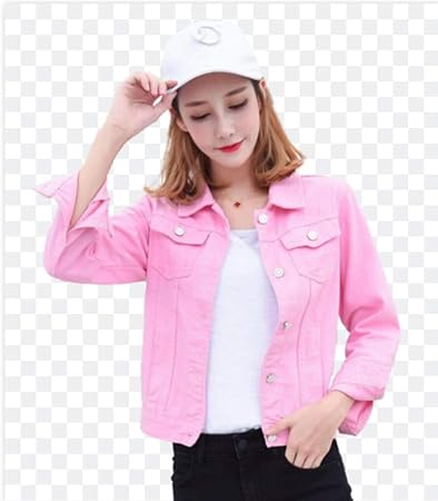Amazon Co Jp 女性の新しいファッションデニムジャケット秋のカジュアル長袖ショートジャンジャケットヴィンテージデニム長袖ジャケット ピンク S ホーム キッチン