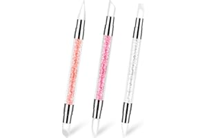 AHQIZFX 3 Pcs Nail Art Sculpture Pen, Dual Tipped Silicone Nail Tools, Silicone Head Acrylic Handle Nail Art Brushes, Rhinestone Nail Polish Carving Pen, Nail Art Tools for Home Salon(White, Pink, Orange)